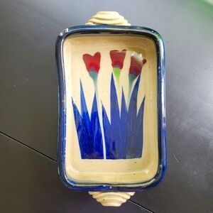 Vintage 80's Art Pottery Hand-Painted Faria & Bento Casserole Baking Dish